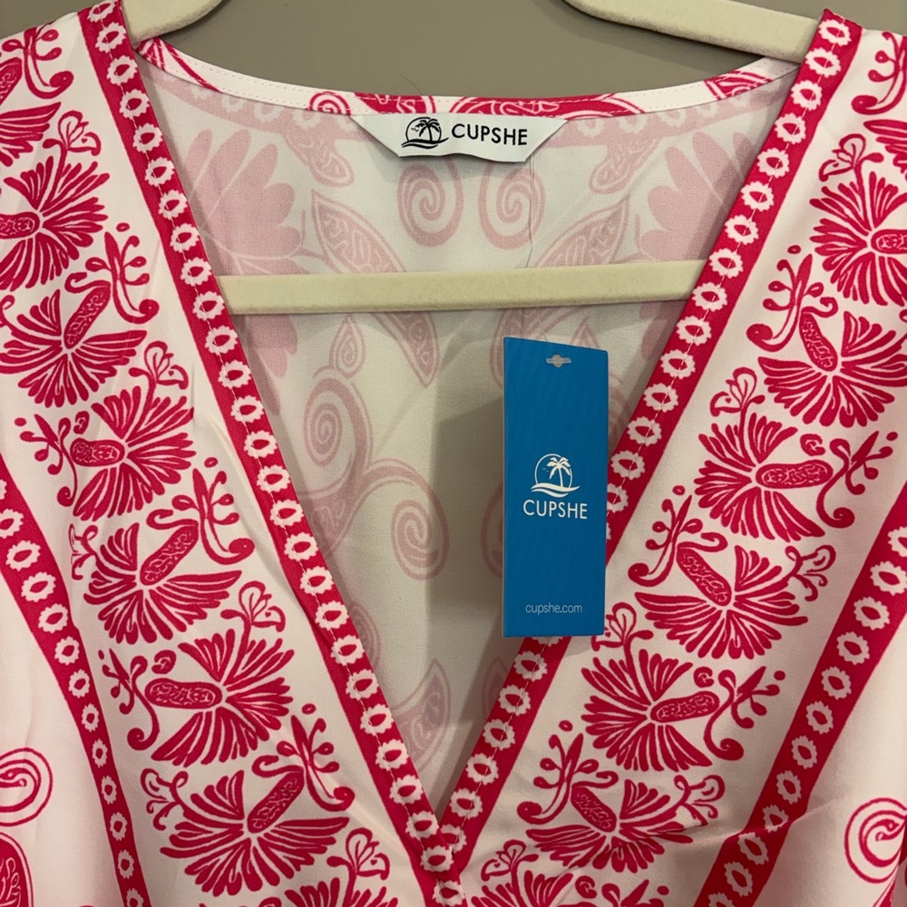 NEW ! Cupshe Pink and White Floral Midi Dress - Picture 5 of 15